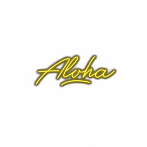 Neon-style "Aloha" script on white background