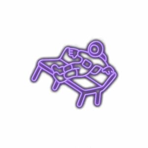 Purple astronaut figurine floating in space.