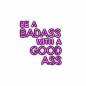 Inspirational quote, neon style on white background.