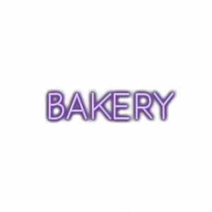 3D purple text "BAKERY" on white background.