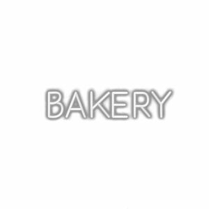 Embossed "BAKERY" sign in grayscale.