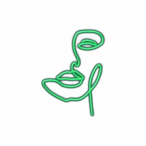 Neon green line art of abstract face.