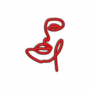 Red neon line art of woman's profile.