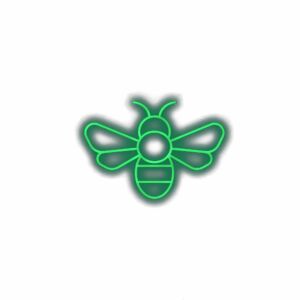 Green neon bee illustration on white background.