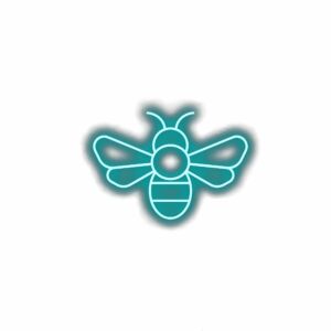 Stylized turquoise bee illustration on white background.