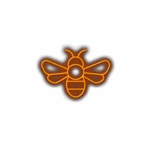 Stylized orange bee illustration on white background.
