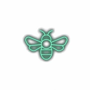 Neon outline of a bee on white background.