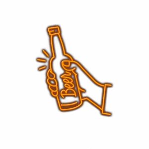 Neon sign shaped like beer bottle.