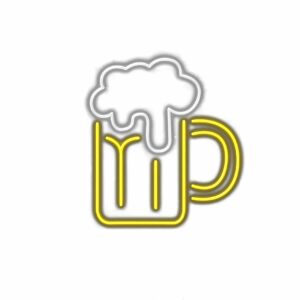 Neon sign of beer mug with froth.
