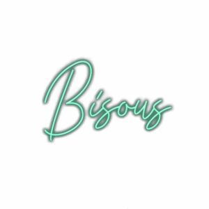 Neon "Bisous" sign on white background