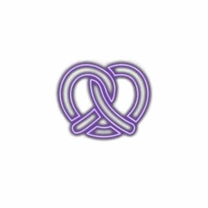 Purple interlocking hearts illustration on white background.