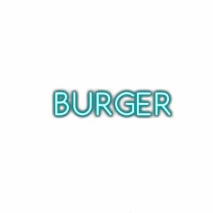 Neon-style text spelling "BURGER" on white background.