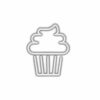 Neon-outline cupcake icon on white background.