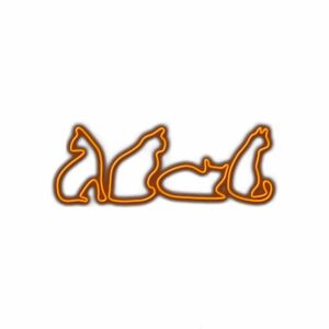 Neon sign of stretching cats silhouette.