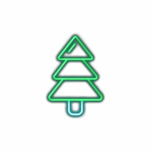 Neon green Christmas tree icon on white background.