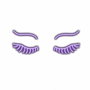 Cartoon eyes with purple eyelashes illustration.