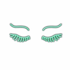 Illustration of stylized neon eyebrows and eyelashes.