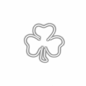 Neon-style four-leaf clover design on white background.