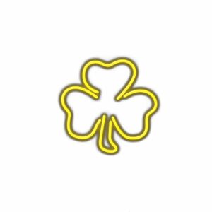 Neon yellow shamrock illustration on white background.