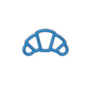 Blue neon croissant icon on white background.