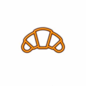 Neon orange croissant icon on white background.