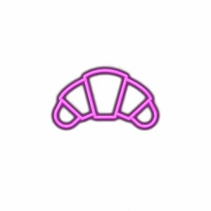 Neon purple croissant sign on white background