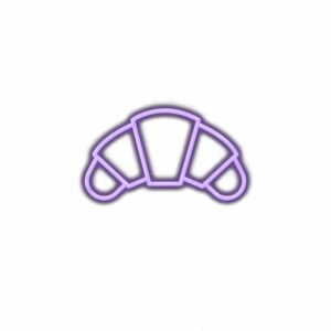 Neon purple croissant sign on white background.