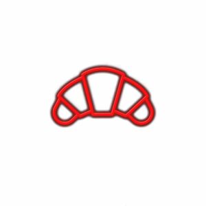 Red neon-style croissant icon on white background.