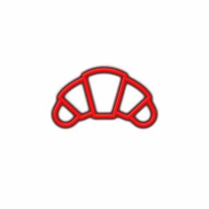 Red neon croissant sign on white background.