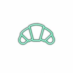 Neon green croissant sign on white background.