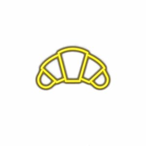 Neon yellow croissant sign on white background
