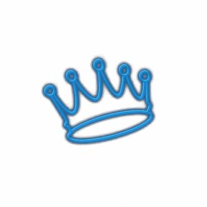 Neon blue crown illustration on white background.