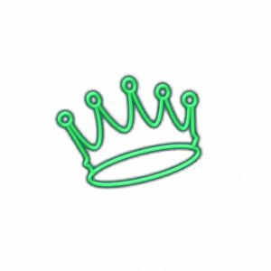 Neon green crown illustration on white background.