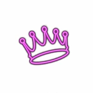 Neon purple crown illustration on white background.