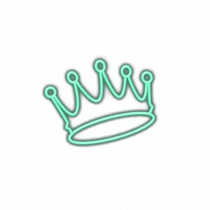 Neon green crown illustration on white background.