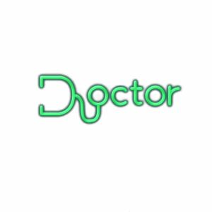 Neon green stylized "Doctor" text graphic.