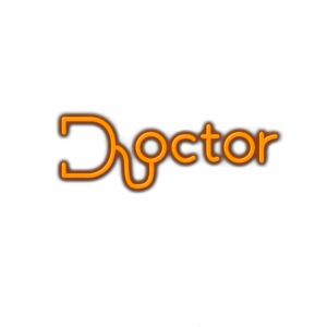 Stylized orange text spelling "Doctor.