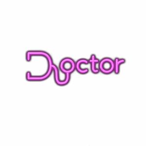 Neon purple "Doctor" stylized typography design.