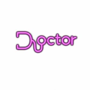 Stylized purple text saying "Doctor" with creative font.