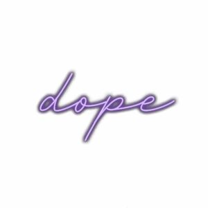 Purple cursive "dope" text logo with shadow