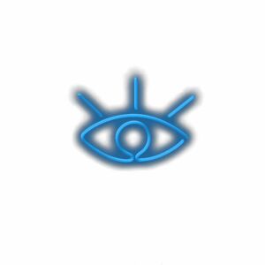 Blue neon eye symbol illustration.