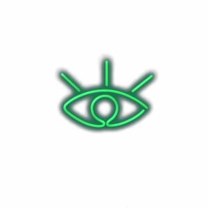 Neon green eye symbol on white background