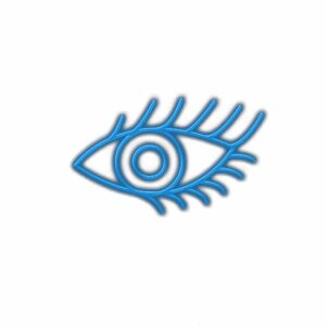 Stylized blue eye illustration with artistic lashes