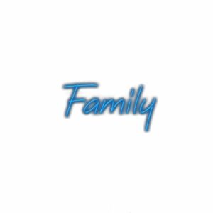 Blue cursive "Family" text on white background.