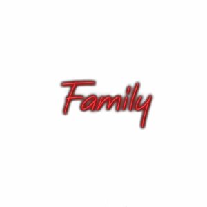 Red "Family" text with shadow on white background.