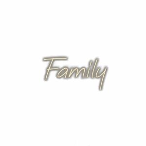 Metallic 'Family' text with shadow on white background