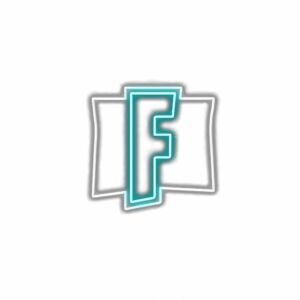 Stylized letter F with teal outline