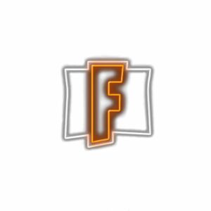 Orange letter F with white outline