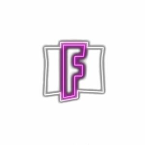 Stylized letter F in pink outline