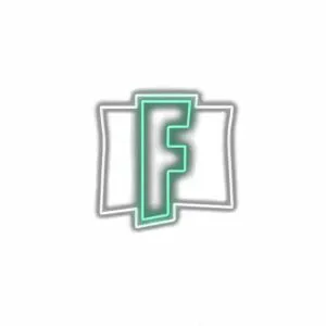 Stylized letter F with green outline